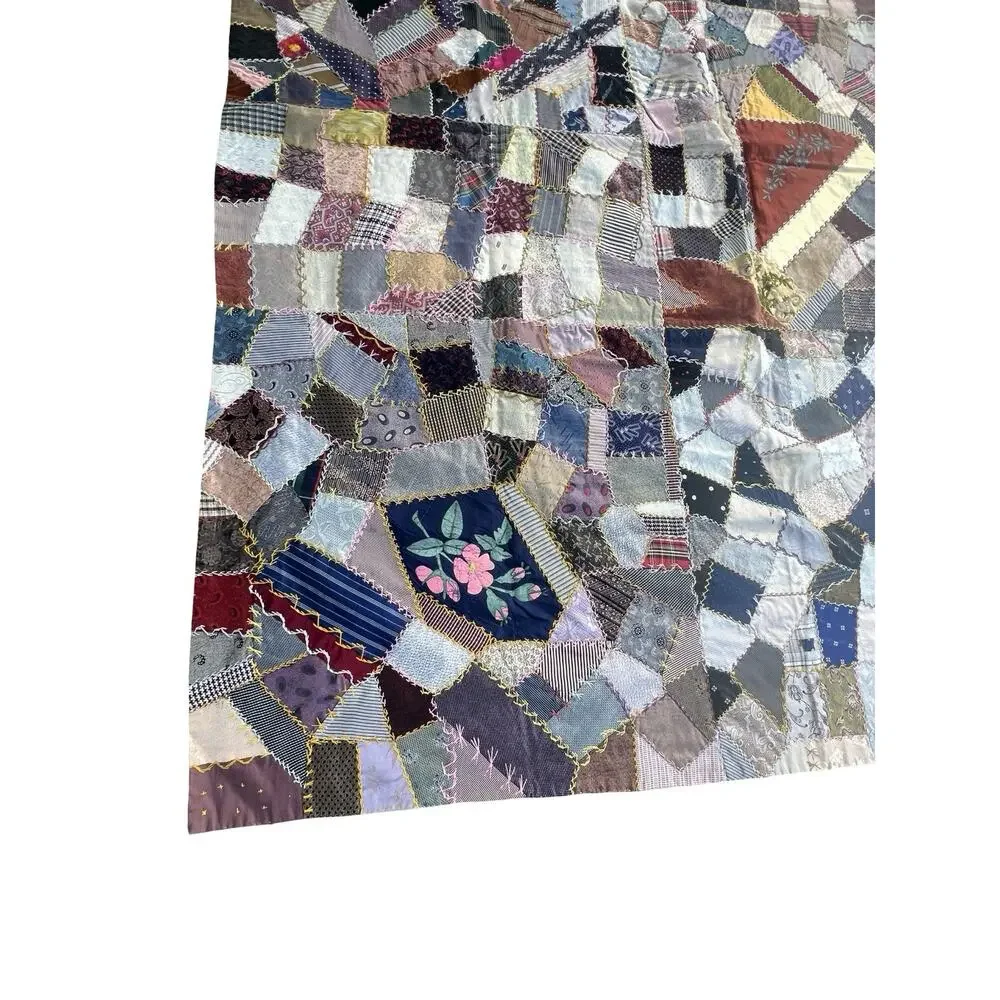 Antique 1933 Crazy quilt Detailed Stitching 62